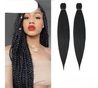 Soft Synthetic Braiding Hair for Kids Short Jumbo Braids Hair 12/16/20/26/30 Inch Pre Stretched Straight Hair Extensions-#1B-30inches-6Pcs/Lot