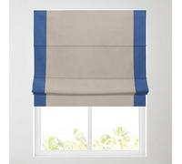 Soft Textured Ara Bordered Roman Blinds - Durable Fittings Easy Fit (Natural/Classic Blue 91.5cm)
