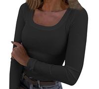 Soft Thermal Outerwear Insulated Thermal Top Tops Women's Spring and Summer Pure Color Stripes High Elastic Long Sleeved Undershirt Top Ladies Vests (Black, XXL)