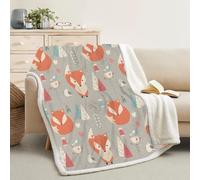Soft Thick Sherpa Fleece Blanket for Sofa, Adults, Double Bed, Fox, Cartoon Animals Small Sofa Throw Blanket for Sofa, Fluffy Brown Blankets and Throws (150x200cm) -Ag75