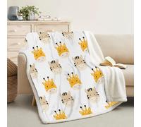 Soft Thick Sherpa Fleece Blanket, Giraffe, Cute Animals Pattern Sofa Throw Blanket for Sofa, Fluffy Kids Blankets and Throws for Single Bed, Yellow, White Throw (90x200cm) -Ac36