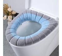 Soft Thicker Warmer Stretchable Washable Toilet Seat Cover for Winter Comfort, Padded Polyester Fits O/U/V Shape Closets up to 55cm, Skin-Friendly(Blue with Gray A)