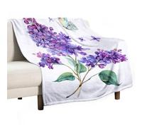 Soft Throw Blanket Beautiful Lilac Bouquet White Butterfly Cozy Warm Flannel Comfy Fall Blankets Throws for Couch Bed Sofa All Season Women Men Lighweight Home Decor 50 * 60inches