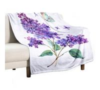 Soft Throw Blanket Beautiful Lilac Bouquet White Butterfly Cozy Warm Flannel Comfy Fall Blankets Throws for Couch Bed Sofa All Season Women Men Lighweight Home Decor 55 * 70inches
