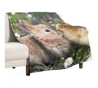 Soft Throw Blanket Bunny Rabbit Chick White Daisy Cozy Warm Flannel Comfy Fall Blankets Throws for Couch Bed Sofa All Season Women Men Lighweight Home Decor 50 * 60inches