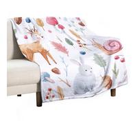 Soft Throw Blanket Childish Deer Snail Rabbit Owl Mushroom Cozy Warm Flannel Comfy Fall Blankets Throws for Couch Bed Sofa All Season Women Men Lighweight Home Decor 50 * 60inches