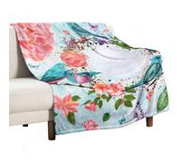 Soft Throw Blanket Cute Blue Birds Wreath Pink Flowers Cozy Warm Flannel Comfy Fall Blankets Throws for Couch Bed Sofa All Season Women Men Lighweight Home Decor 50 * 60inches