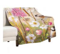 Soft Throw Blanket Dandelion White Flowers Cute Birds Cozy Warm Flannel Comfy Fall Blankets Throws for Couch Bed Sofa All Season Women Men Lighweight Home Decor 60 * 80inches