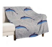 Soft Throw Blanket Dolphins Under Water Blue Cozy Warm Flannel Comfy Fall Blankets Throws for Couch Bed Sofa All Season Women Men Lighweight Home Decor 60 * 80inches
