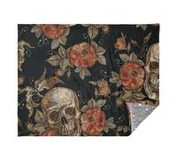 Soft Throw Blanket for Girls Throw Blanket Sofa Throws 50x70 Inches Blankets Throws Embroidery Vintage Skull Happy Halloween and Roses Pattern