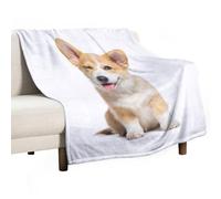 Soft Throw Blanket Happy Puppy Welsh Corgi Cozy Warm Flannel Comfy Fall Blankets Throws for Couch Bed Sofa All Season Women Men Lighweight Home Decor 60 * 80inches