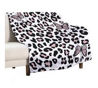 Soft Throw Blanket Pink Butterfly Leopard Cozy Warm Flannel Comfy Fall Blankets Throws for Couch Bed Sofa All Season Women Men Lighweight Home Decor 60 * 80inches