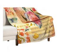 Soft Throw Blanket Vintage Cute Pigeon Butterfly Floral Cozy Warm Flannel Comfy Fall Blankets Throws for Couch Bed Sofa All Season Women Men Lighweight Home Decor 60 * 80inches