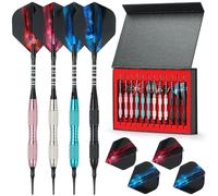 Soft Tip Darts Set with Gift Box Dart Case Professional Pop Darts Plastic Tip with 100 Dart Tips 12 Shafts 24 Flights Tool Kit Flight Protectors for Electronic Dart Board
