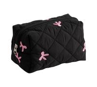Soft Tone Quilted Cosmetic Bag with Bowknot Detail Lipstick Holder Makeup Accessories Storage Container for Women
