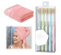 Soft toothbrushes for Adults,Manual Tooth Brushes,Home Wide Head Tooth Brush, Portable Couple Toothbrush (5 Pack+Hand Towel-B)