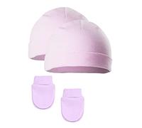 Soft Touch 2 x Baby Hat & Mittens Set 2 Pairs Anti Scratch Mittens Baby Boys Girls Cotton Hat NB & 0-3 Months (Pink)