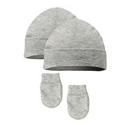 Soft Touch 2 x Baby Hat & Mittens Set 2 Pairs Anti Scratch Mittens Baby Boys Girls Cotton Hat NB & 0-3 Months (Grey)