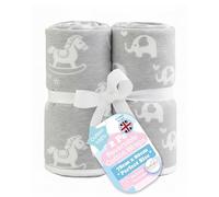 Soft Touch Baby Blanket 2 Pack Reversible 100% Cotton Wrap, 80 x 78cm Soft Baby Blanket, Swaddle Wrap for 0-24 Months, Rocking Horse, Elephant or Panda
