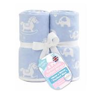 Soft Touch Baby Blanket 2 Pack Reversible 100% Cotton Wrap, 80 x 78cm Soft Baby Blanket, Swaddle Wrap for 0-24 Months, Rocking Horse, Elephant or Panda