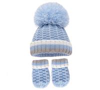 Soft Touch Baby Boys Girls Pom Pom Hat Unisex Cable Knit Twist Hat Mittens Set 0-12 Months H648 (Blue), One Size