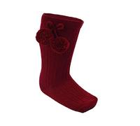 Soft Touch Baby Boys Girls Pom Pom Socks Spanish Romany Knee High Socks Stretch Socks 0-24 Months S355 (Burgundy, 12-24 Months)