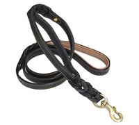 Soft Touch Collars, 6 Foot Braided Leather Dog Leash with Traffic Handle, Two Handles for Training and Safety, Double your Control with 2 Locations, Lead for Large and Medium Dogs,Black 6ft x 3/4 Inch