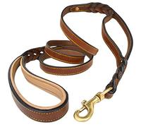 Soft Touch Collars 6 Foot Braided Leather Dog Leash with Traffic Handle, Two Handles for Training and Safety, Double Your Control with 2 Locations, Lead for Large and Medium Dogs Brown 6ft x 3/4 Inch