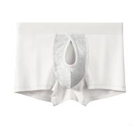 Soft Touch Cotton Spandex Boxer Briefs for Men Featuring Ventilated Separate Pouch and Smooth Waistband (XL White)