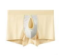 Soft Touch Cotton Spandex Boxer Briefs for Men Featuring Ventilated Separate Pouch and Smooth Waistband (L Beige)