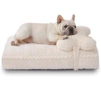 Soft Touch Faux Fur Dog Bed for Medium to Large Sized Dogs 8.5" Extra Thick, Orthopedic Pet Bed with Waterproof Liner and Washable Cover, with Removable Cute Pillow, Cream Color