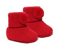 Soft Touch Newborn Baby Boys Girls Pom Pom Booties Baby Knitted Bootees Soft Cute Booties Baby Booties NB-3 Months S408 (Red)