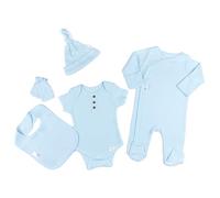 Soft Touch Newborn Essentials 100% Cotton Baby Ribbed Clothes for 0-3 Months 5 Pcs Set Long Sleeve Sleepsuit, Bodysuit, Newborn Hat, Mittens, and Bib for Boys and Girls