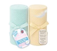 Soft Touch Newborn Essentials 70 x 90cm Cotton Baby Cellular Blanket for Pram, Car Seat and Cot Bedding (Mint & Lemon)