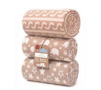 Soft Touch Newborn Essentials Baby Fleece Blanket Set - 3x 75x75cm Micro Plush for Comfort in Car Seat, Cot & Pram - Unisex for Baby Boys & Girls (Coffee Color)