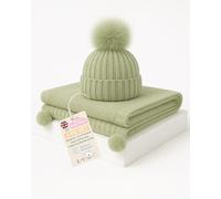 Soft Touch Newborn Essentials Knitted Pompom Hat & Blanket. Winter Accessories for Baby Boys & Girls - Mint (NB-12M)