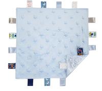 Soft Touch Taggie Comforter Baby Comfort Blanket with Sensory Tags and Bubble/Heart/Star/Foil Print Pattern (Blue Star)