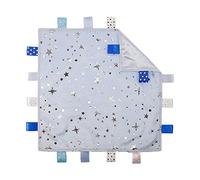 Soft Touch Taggie Comforter Baby Comfort Blanket with Sensory Tags and Bubble/Heart/Star/Foil Print Pattern (Blue Foil Print)