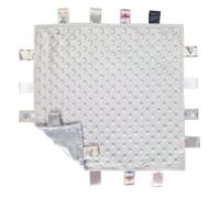Soft Touch Taggie Comforter Baby Comfort Blanket with Sensory Tags and Bubble/Heart/Star/Foil Print Pattern (Grey Bubble)