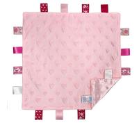 Soft Touch Taggie Dimple Comforter Baby Comfort Blanket with Sensory Tags and Bubble/Heart/Star/Foil Print Pattern (Dimple) (Pink, 35cm x 35cm)