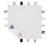 Soft Touch Taggie Dimple Comforter Baby Comfort Blanket with Sensory Tags and Bubble/Heart/Star/Foil Print Pattern (White Bubble Dimple)