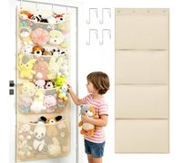Soft Toy Storage: Over The Door Stuffed Animal Organiser with 4 Large Mesh Pockets - Hanging Toy Storage for Nursery, Bedroom & Kids’ Room