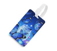 Soft TPU Luggage Tags with Name ID Card - Blue Glitter Butterfly Suitcase Tag for Travel Bag Tags for Suitcase, Duffel & Backpack 2.6" X 4.1"