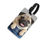 Soft TPU Luggage Tags with Name ID Card - Cute Pug Dog Suitcase Tag for Travel Bag Tags for Suitcase, Duffel & Backpack 2.6" X 4.1"