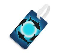 Soft TPU Luggage Tags with Name ID Card - Form Circle Floating Sharks Suitcase Tag for Travel Bag Tags for Suitcase, Duffel & Backpack 2.6" X 4.1"