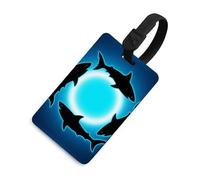 Soft TPU Luggage Tags with Name ID Card - Form Circle Floating Sharks Suitcase Tag for Travel Bag Tags for Suitcase, Duffel & Backpack 2.6" X 4.1"