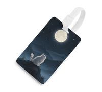 Soft TPU Luggage Tags with Name ID Card - Lonely Cat Moon Suitcase Tag for Travel Bag Tags for Suitcase, Duffel & Backpack 2.6" X 4.1", White-style, One Size, classic