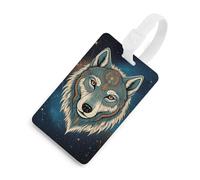 Soft TPU Luggage Tags with Name ID Card - Retro Wolf Starr Sky Suitcase Tag for Travel Bag Tags for Suitcase, Duffel & Backpack 2.6" X 4.1", White-style, One Size, classic