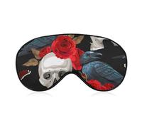 Soft Travel Sleep Eye Mask, Shade Eye Cover, Blindfold Party Game Eye Mask, Floral Rose Flowers Day of The Dead Sugar Skulls Crow Raven Bird Black