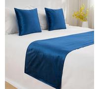 Soft Velvet Bed Runner with Matching Cushs ry Hotel Bedread & Pillowcase Set Cozy Bedding for Inns & B&Bs Dark Blue Bedroom Decor